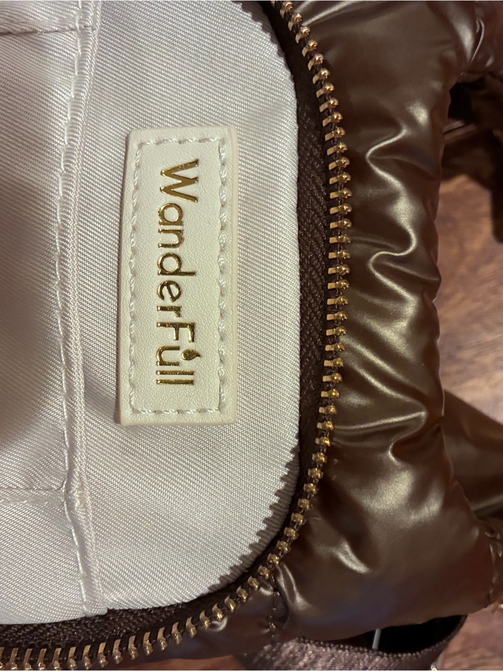 WanderFull Chocolate Brown Shiny Puffer HydroBag Crossbody Water Bottle Bag